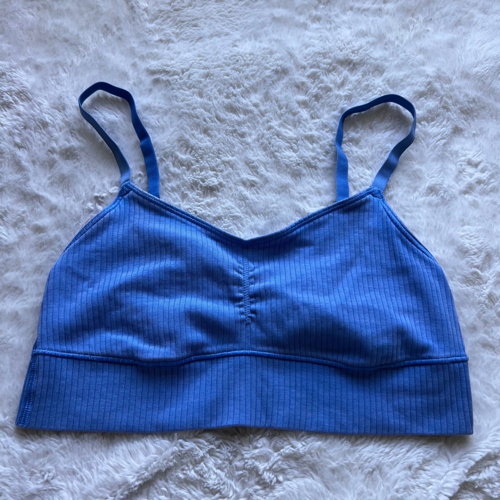 OFFLINE by Aerie Recharge Ribbed V-Neck Light Support Sports Bra Blue Medium New